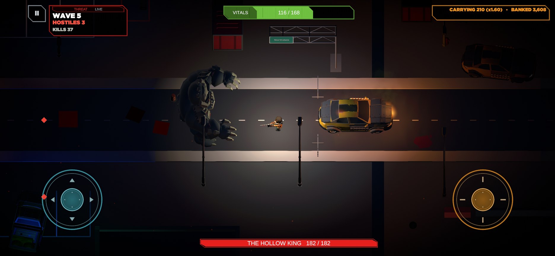 The Drifter facing the Hollow King boss